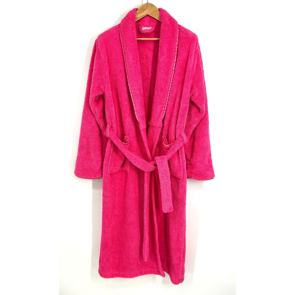 Bath & Body Works Vtg Hot Pink Plush Fleece Robe L/XL Shawl Collar Belted Soft
